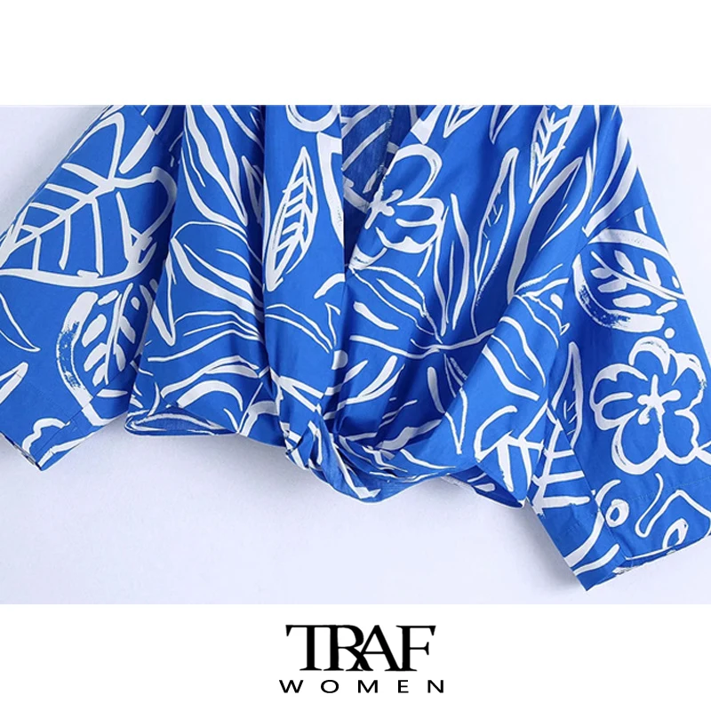 TRAF Za Women Fashion With Knot Printed Cropped Blouses Vintage V Neck Wide Sleeve Female Shirts Blusas Chic Tops
TRAF Za Women Fashion With Knot Printed Cropped Blouses Vintage V Neck Wide Sleeve Female Shirts Blusas Chic Tops