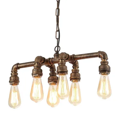 

Vintage Industrial Loft Retro Distressed Water Pipe Chain Pendant Light with E27 LED / Edison Bulbs for Bar Cafe Home Lighting