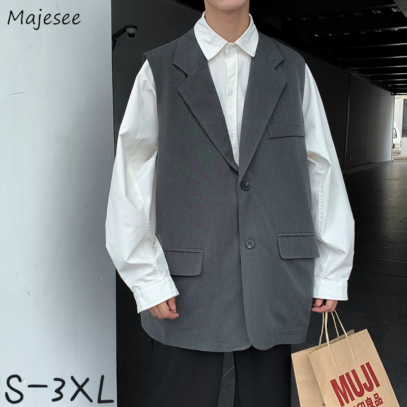 Vests Men Large Size 3XL Single Breasted Sleeveless Turn-down Collar Pockets Korean Style Casual Simple Autumn Male Coats Chic
Vests Men Large Size 3XL Single Breasted Sleeveless Turn-down Collar Pockets Korean Style Casual Simple Autumn Male Coats Chic