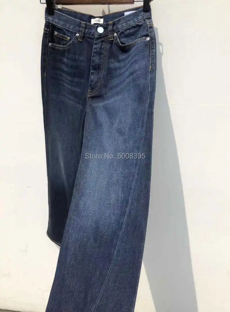 

ORIGINAL Straight denim Dark blue wash Jeans leg with Twisted Seam cropped Trousers Pants Woman
