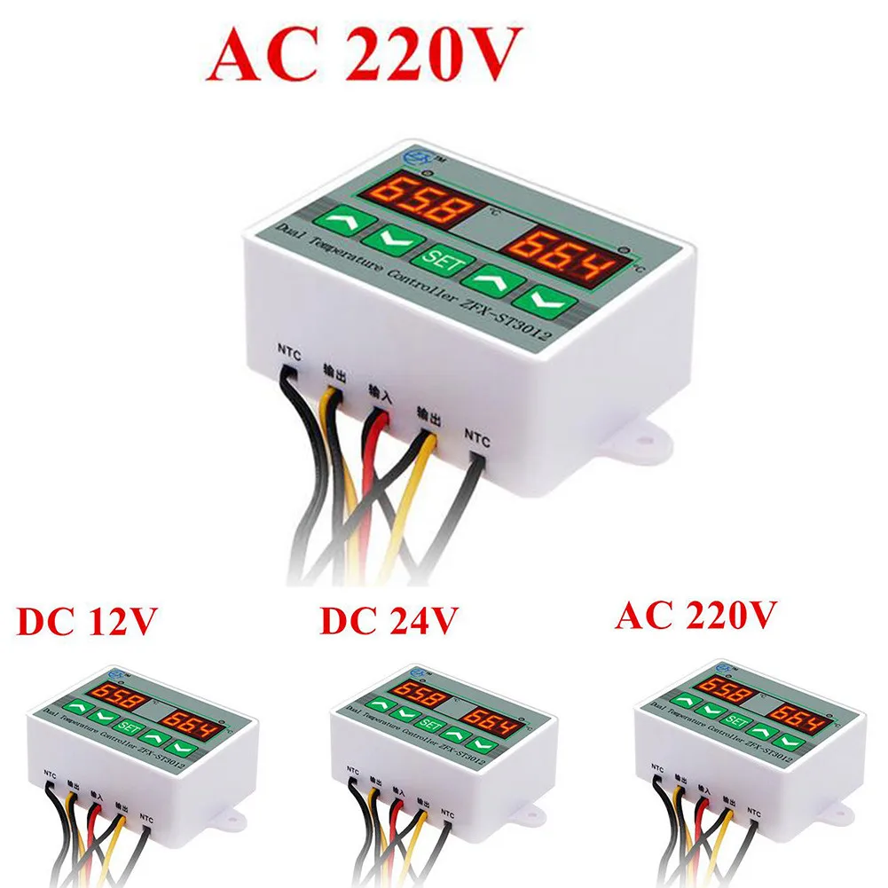 

ZFX-ST3012 12/24/220V Dual Digital Temperature Controller LED Thermostat Incubator Microcomputer Control Switch Dual Probe