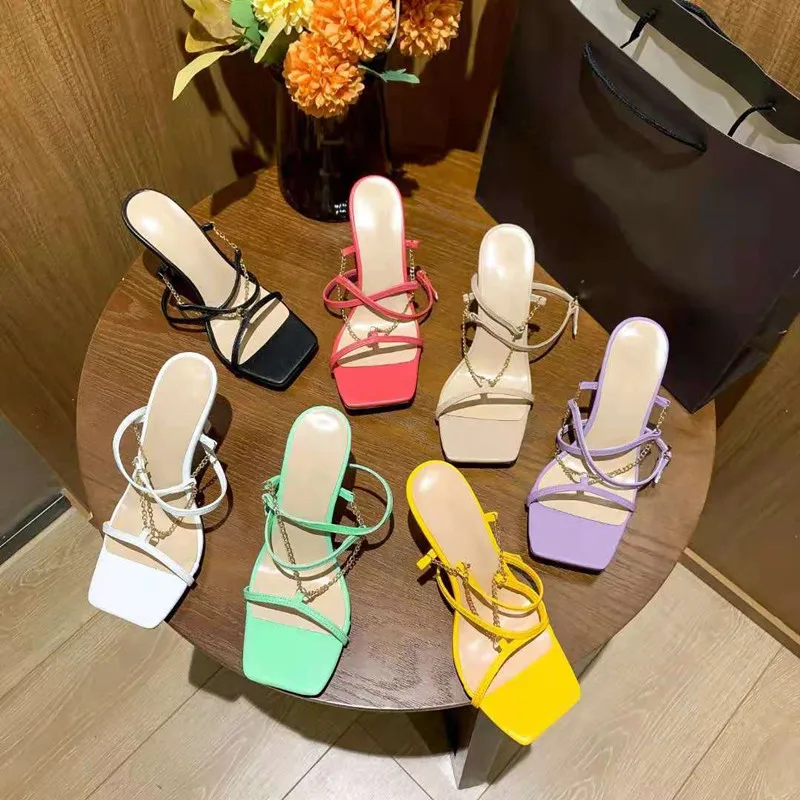 2021 Spring and Summer New Chain Square Toe Stiletto Heel Sandals 
2021 Spring and Summer New Chain Square Toe Stiletto Heel Sandals
