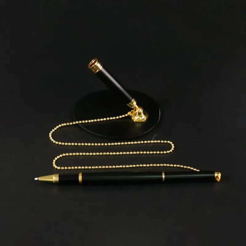 Classic Metal Ballpoint Pen Secure Chain Attached Base Stand Desk Office Counter Signature Stationery Gift Exquisite present | Канцтовары