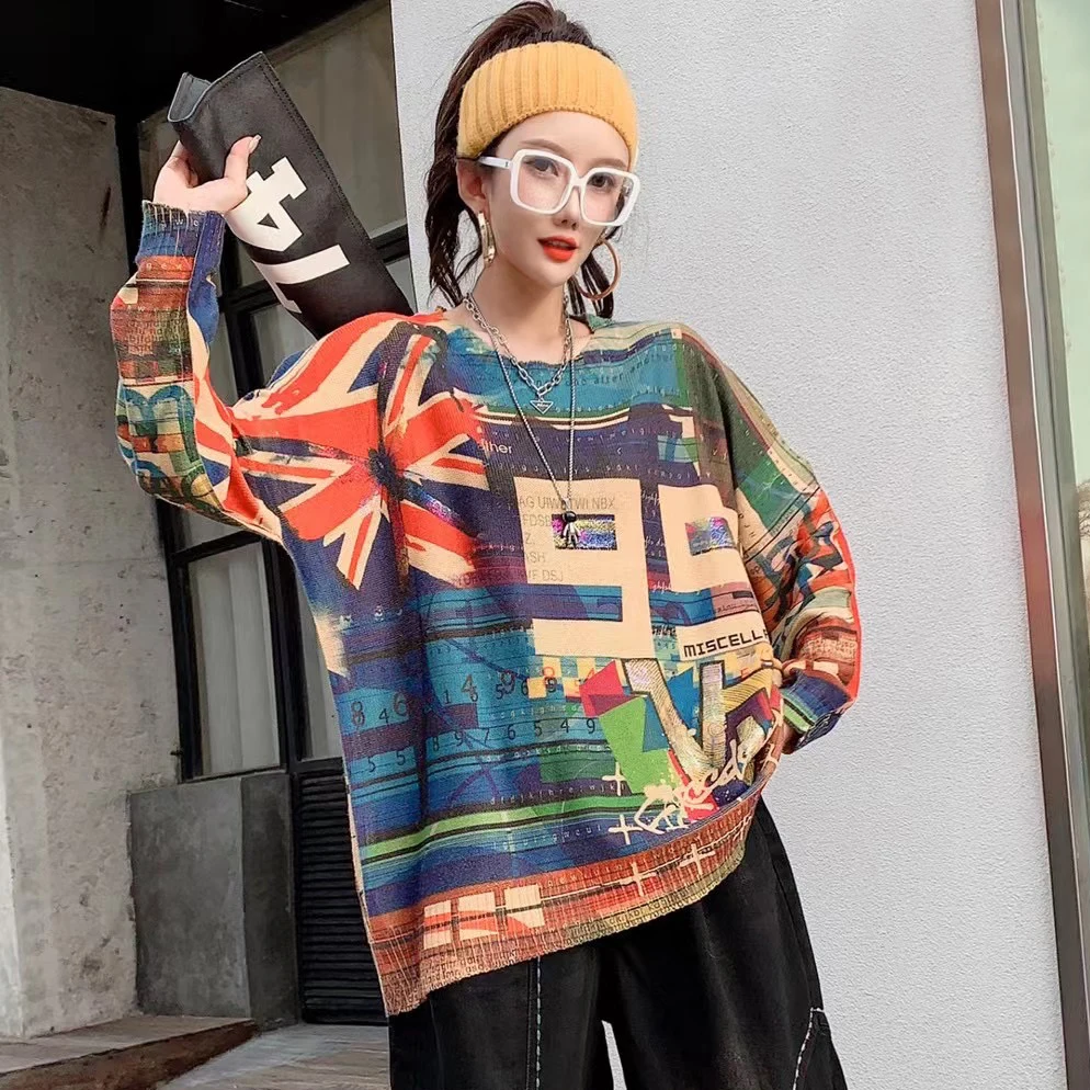 21847 Hip Hop Style Autumn Personality Print Knitted Pullover Loose Thin Sweater Top Tide Outwear
21847 Hip Hop Style Autumn Personality Print Knitted Pullover Loose Thin Sweater Top Tide Outwear