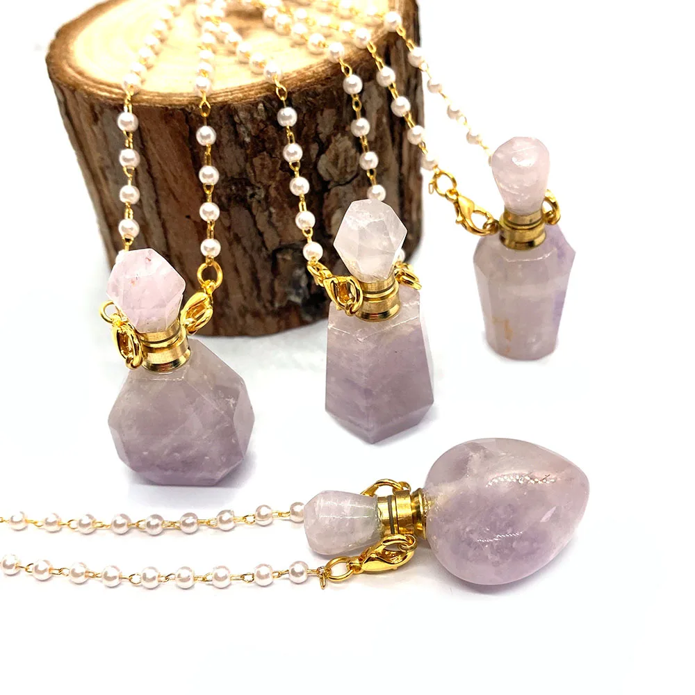 Natural Stone Crystal Perfume Bottle Pendant Multi-faceted Pink Semi-precious Stone Pendant Suitable for DIY Elegant Ladies
Natural Stone Crystal Perfume Bottle Pendant Multi-faceted Pink Semi-precious Stone Pendant Suitable for DIY Elegant Ladies