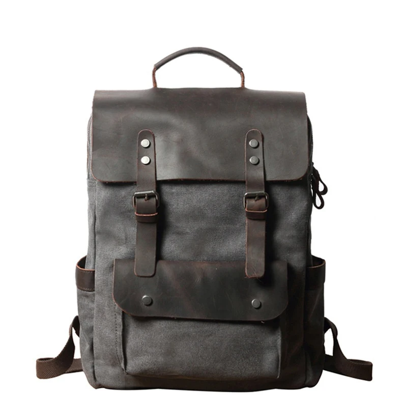 

Популярный новый многофункциональный модный мужской рюкзак, винтажный холщовый рюкзак, кожаная школьная сумка, нейтральная портативная из...