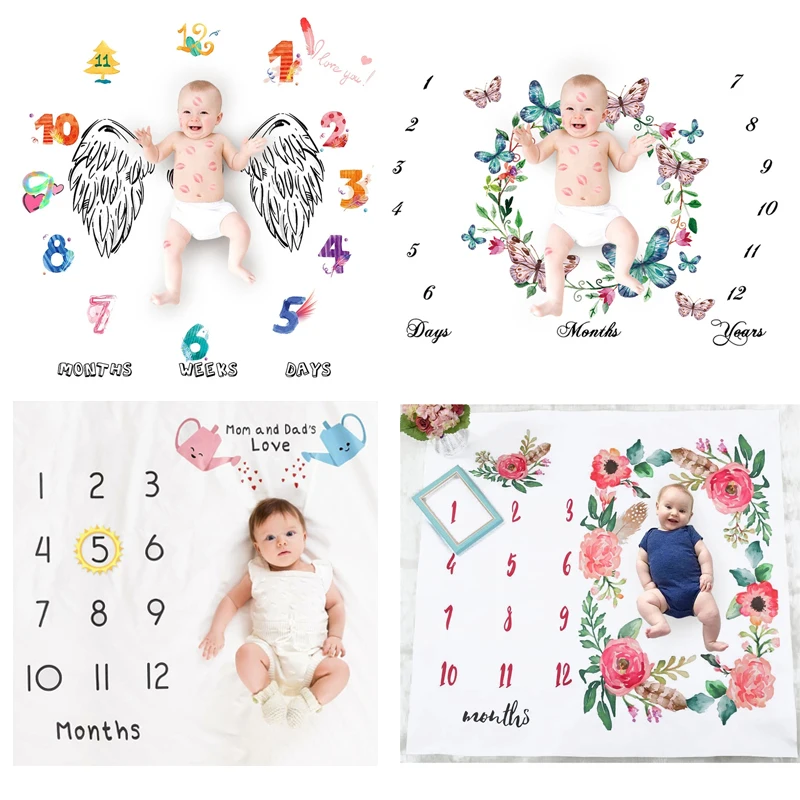 

12 Style Newborn Baby Monthly Growth Milestone Blanket Cartoon Background Blankets Play Mats Backdrop Cloth Calendar Photo Props