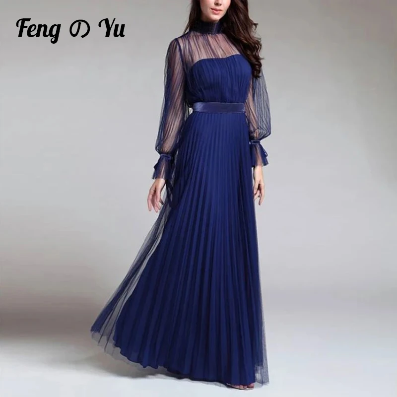 Net Yarn Elegant Retro Long Dress Tight-Fitting Half-High Neck Sexy Dinner Party Blue Dress Long Skirt Autumn And Winter Dinner
Net Yarn Elegant Retro Long Dress Tight-Fitting Half-High Neck Sexy Dinner Party Blue Dress Long Skirt Autumn And Winter Dinner