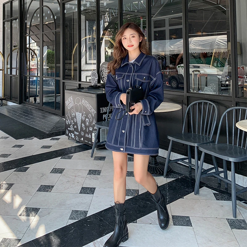 2020 New Autumn Denim coat Women Trend Loose Lace up Suture Long Jacket Windbreaker All-match Chic Ladies Tops Outerwear Office
2020 New Autumn Denim coat Women Trend Loose Lace up Suture Long Jacket Windbreaker All-match Chic Ladies Tops Outerwear Office