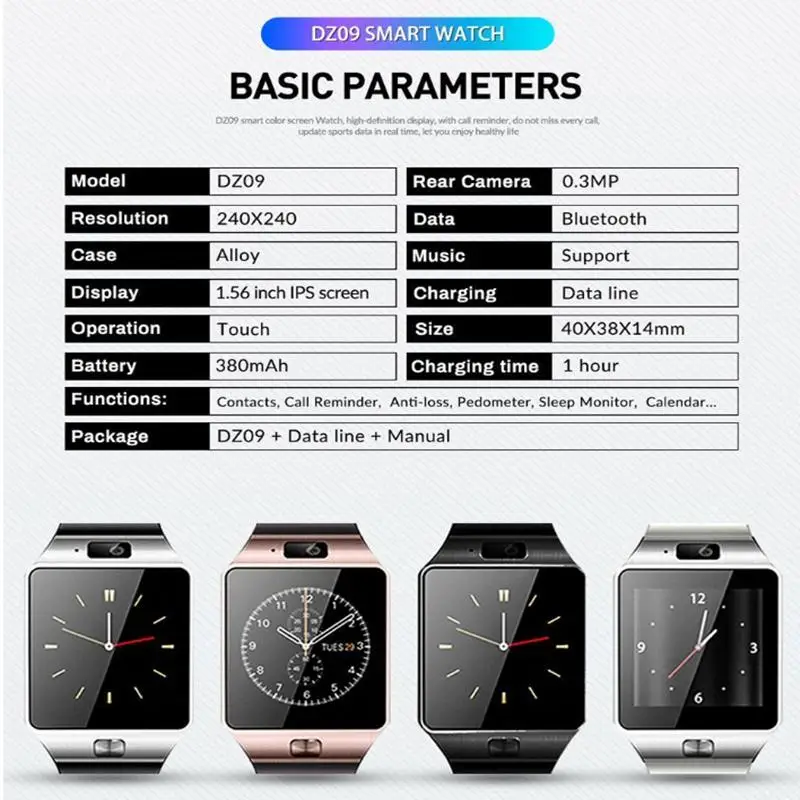 Smart Watch Men 1.56 TFT LCD Touch Screen Smart Watch DZ09 Smart Band Music Video Player Bluetooth Diale SIM Camera For Android
Smart Watch Men 1.56 TFT LCD Touch Screen Smart Watch DZ09 Smart Band Music Video Player Bluetooth Diale SIM Camera For Android