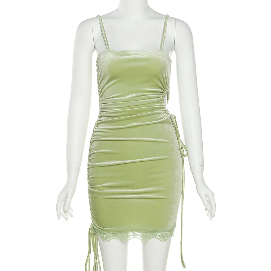 Spaghetti Strap Lace Dress Green Strappy Hollow Out Sexy Mini Bodycon Dress Evening Pleated 2021 Summer Clothes For Women
Spaghetti Strap Lace Dress Green Strappy Hollow Out Sexy Mini Bodycon Dress Evening Pleated 2021 Summer Clothes For Women