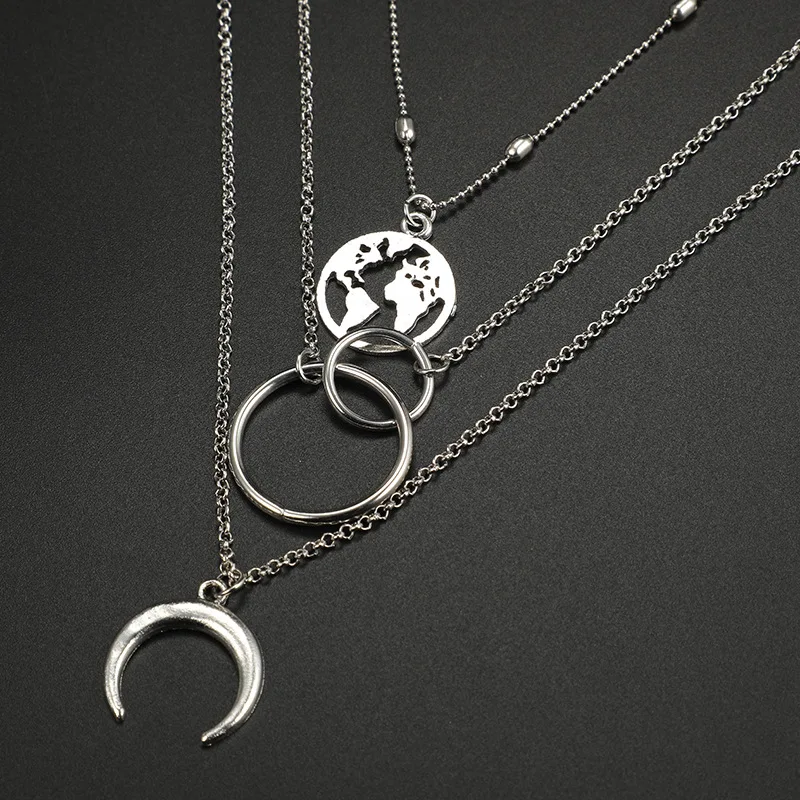 Fashion Bohemian Style Pattern Big and Small Circles Water Drop Horn Moon Hollow Out World Map Long Three-layer Necklace Choker
Fashion Bohemian Style Pattern Big and Small Circles Water Drop Horn Moon Hollow Out World Map Long Three-layer Necklace Choker