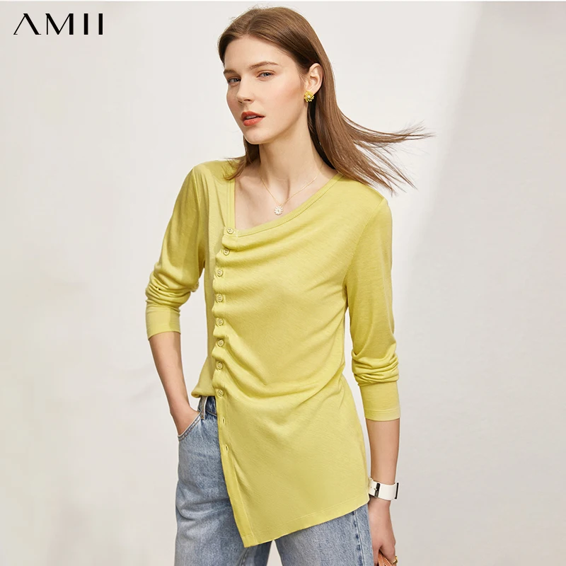 Amii Minimalism Summer New Women's Shirt Offical Lady Solid Vneck Pleated Design Women's Tops Causal Women's Tshirt 12130147
Amii Minimalism Summer New Women's Shirt Offical Lady Solid Vneck Pleated Design Women's Tops Causal Women's Tshirt 12130147