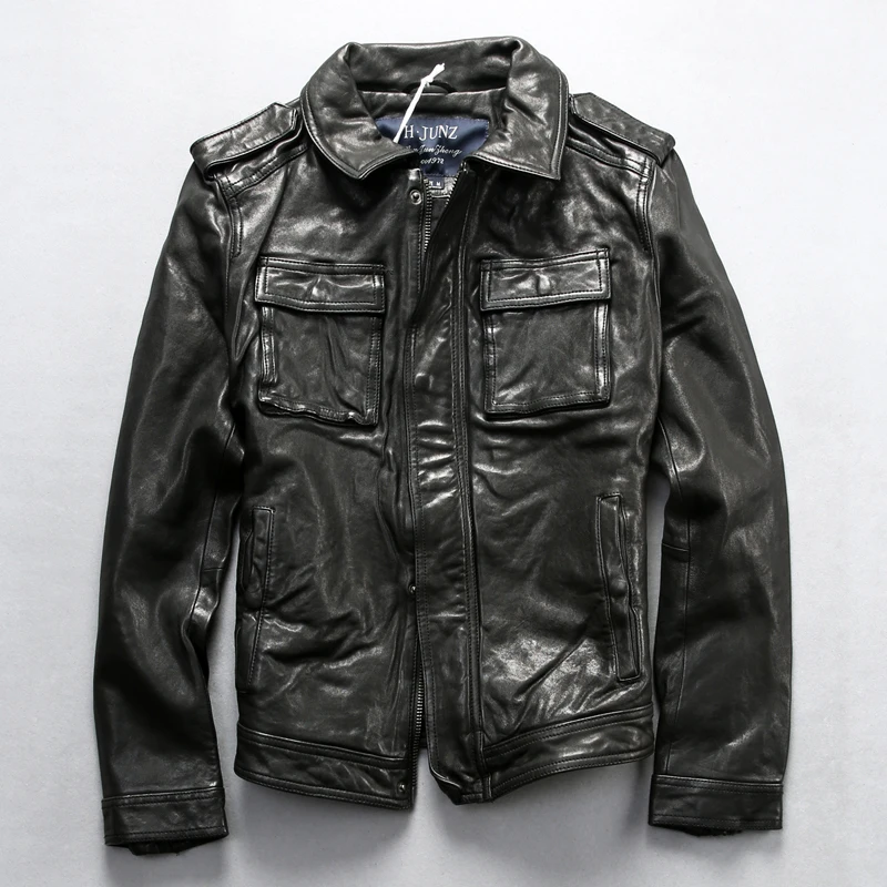 Men's Sheepskin Brand Luxury Genuine Leather Classic Bomber Black Jacket Designer Vintage Male Motorcycle Biker Coat
Men's Sheepskin Brand Luxury Genuine Leather Classic Bomber Black Jacket Designer Vintage Male Motorcycle Biker Coat