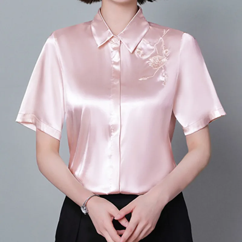 Summer Korean Summer Blouse Women Silk Top Women Short Sleeve Satin Blouse Tops Woman Solid Shirt Polo Neck Embroidered Shirt
Summer Korean Summer Blouse Women Silk Top Women Short Sleeve Satin Blouse Tops Woman Solid Shirt Polo Neck Embroidered Shirt