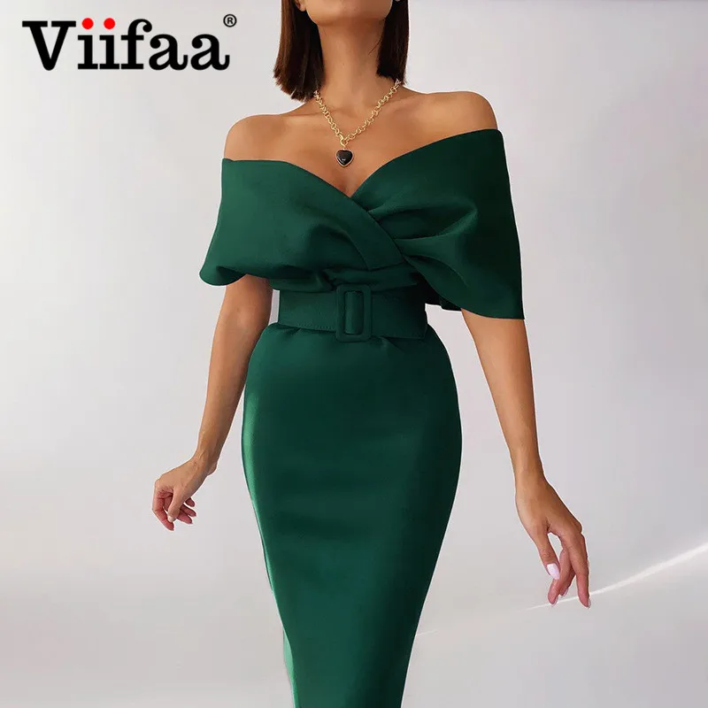 Viifaa Off Shoulder Sexy V-Neck High Waist Belted Evening Party Bodycon Dresses for Women Green Slim Elegant Dress
Viifaa Off Shoulder Sexy V-Neck High Waist Belted Evening Party Bodycon Dresses for Women Green Slim Elegant Dress