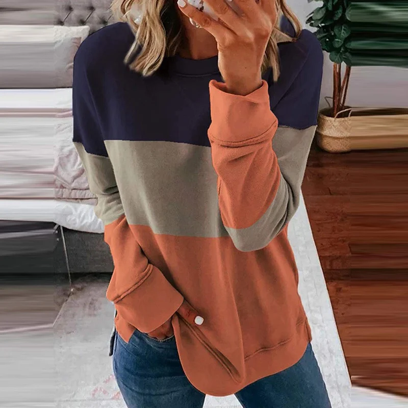Модные контрастные женские свитшоты с длинным рукавом, осенние свободные женские свитшоты с круглым вырезом, Повседневный пуловер в Корейс... 
Модные контрастные женские свитшоты с длинным рукавом, осенние свободные женские свитшоты с круглым вырезом, Повседневный пуловер в Корейс...