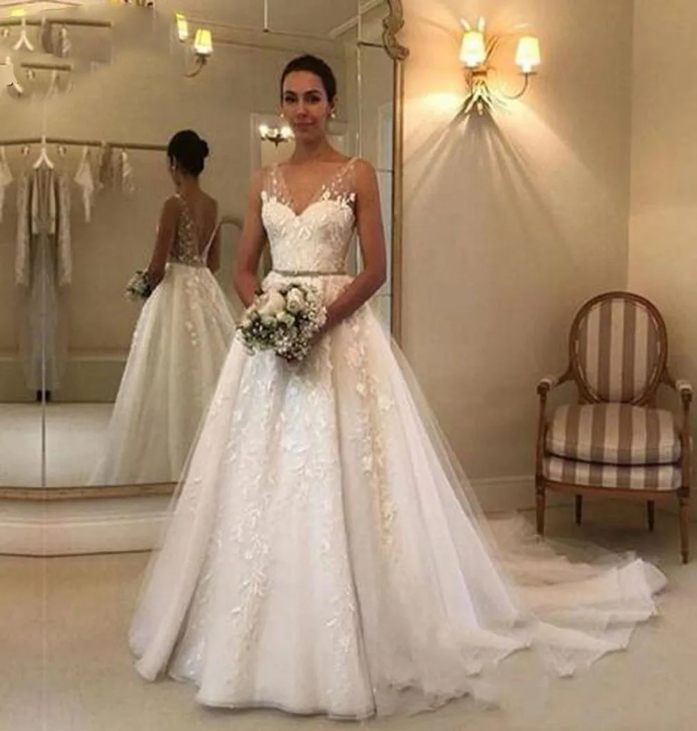 Sexy Backless Wedding Dresses Illusion Strap A-line Applique Embroidery Bridal Gown Party Formal Dress vestido de madrinha
Sexy Backless Wedding Dresses Illusion Strap A-line Applique Embroidery Bridal Gown Party Formal Dress vestido de madrinha