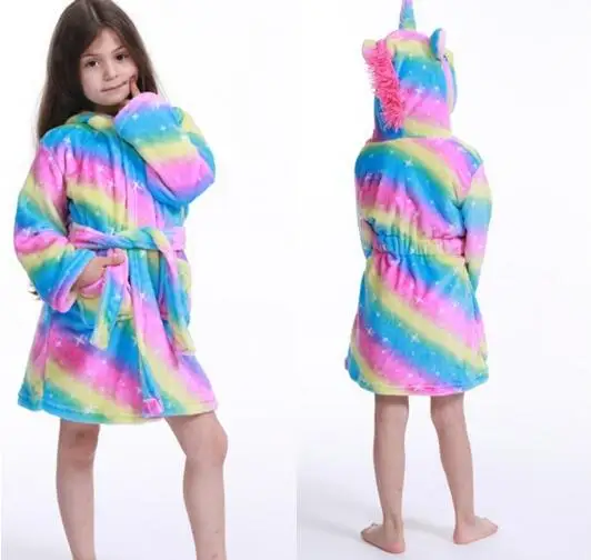 

Детские Банные халаты с капюшоном в виде единорога, детский Радужный банный халат с животными для мальчиков и девочек, пижама, ночная рубашк...