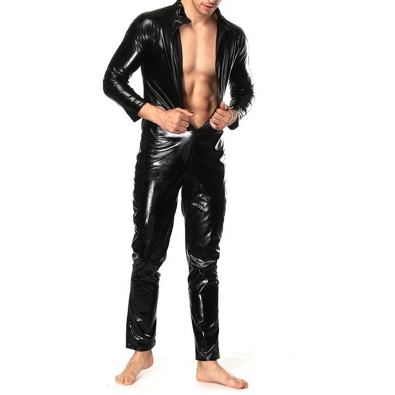 Men Faux Leather Catsuit Latex Bodysuits Male Zip Front Solid Black Full Lengh Sexy PU Jumpsuit Mens Jumpsuit Leotard Lingerie 
Men Faux Leather Catsuit Latex Bodysuits Male Zip Front Solid Black Full Lengh Sexy PU Jumpsuit Mens Jumpsuit Leotard Lingerie