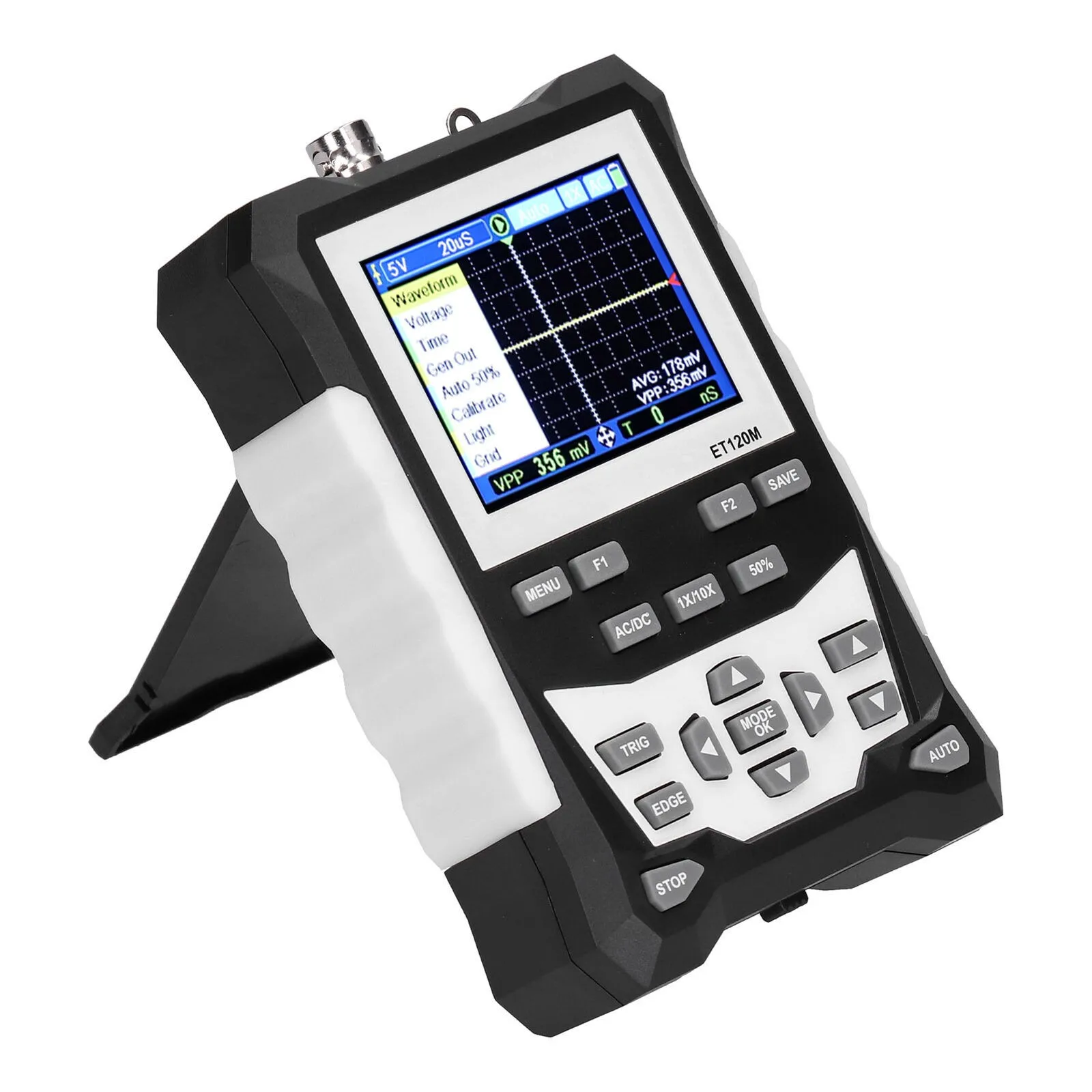 ET120M Digital Oscilloscope 120MHz 500MS/s Adjustable Backlight Portable Auto X1 X10 Oscilloscope Probe LCD 2500 DSO Waveforms
ET120M Digital Oscilloscope 120MHz 500MS/s Adjustable Backlight Portable Auto X1 X10 Oscilloscope Probe LCD 2500 DSO Waveforms
