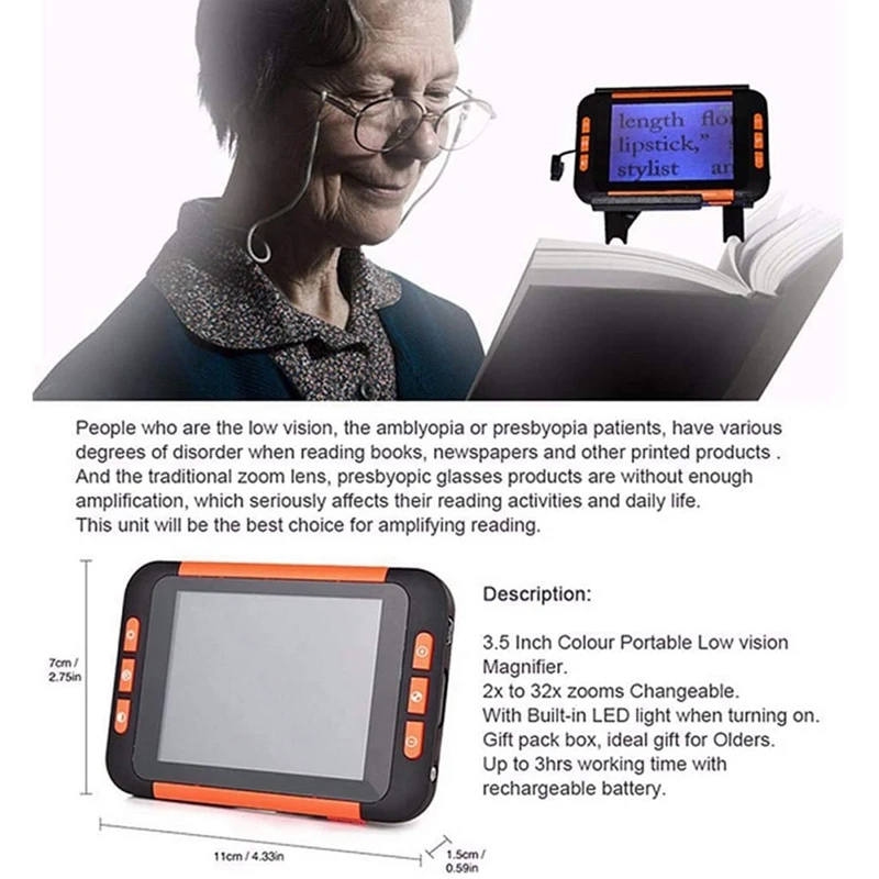3.5 Inch LCD Display Low Vision Digital Video Magnifier Electronic Reading Aid Portable Handheld Video Magnifier-US Plug 
3.5 Inch LCD Display Low Vision Digital Video Magnifier Electronic Reading Aid Portable Handheld Video Magnifier-US Plug