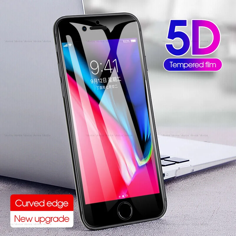 5D закаленное стекло с полным покрытием для iphone 7 6 s 8 Plus iPhone Защитная пленка экрана