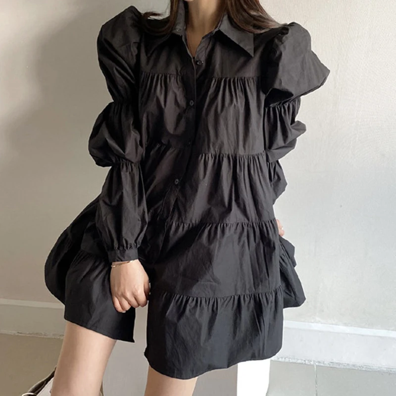 Spring and Autumn Korean Style Ruffled Pleated Puff Sleeve Shirt Dress for Women French Minority Retro Hong Kong Style Chic
Spring and Autumn Korean Style Ruffled Pleated Puff Sleeve Shirt Dress for Women French Minority Retro Hong Kong Style Chic