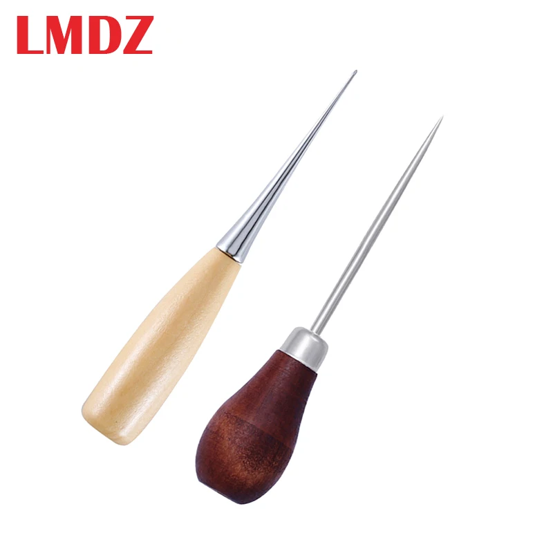

LMDZ 2pcs Wooden Handle Awls DIY Leather Tent Sewing Awl Pin Punch Hole Shoes Repair Tool Hand Stitcher Leather Craft Needle
