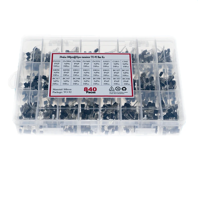 840pcs 24 specifications NPN PNP in-line triode box set TO-92 with 24 grid box transistor
840pcs 24 specifications NPN PNP in-line triode box set TO-92 with 24 grid box transistor