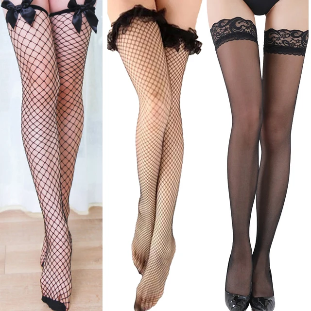 

3Pairs Sexy Women Stockings Lace Soft Top Thigh High Nets Fishnet Over The Knee Socks Nightclubs Pantyhose Tights Black Medias