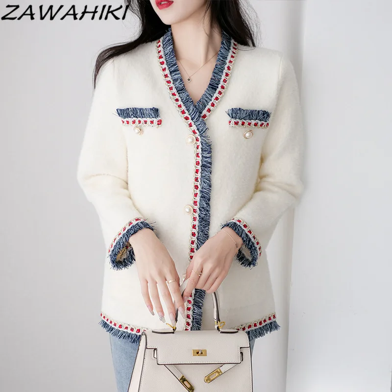 ZAWAHIKI Sweater Coat Thick Autumn and Winter New Women Temperament V Neck Knitted Cardigan Tassel Long Sleeve Sweet Jackets
ZAWAHIKI Sweater Coat Thick Autumn and Winter New Women Temperament V Neck Knitted Cardigan Tassel Long Sleeve Sweet Jackets