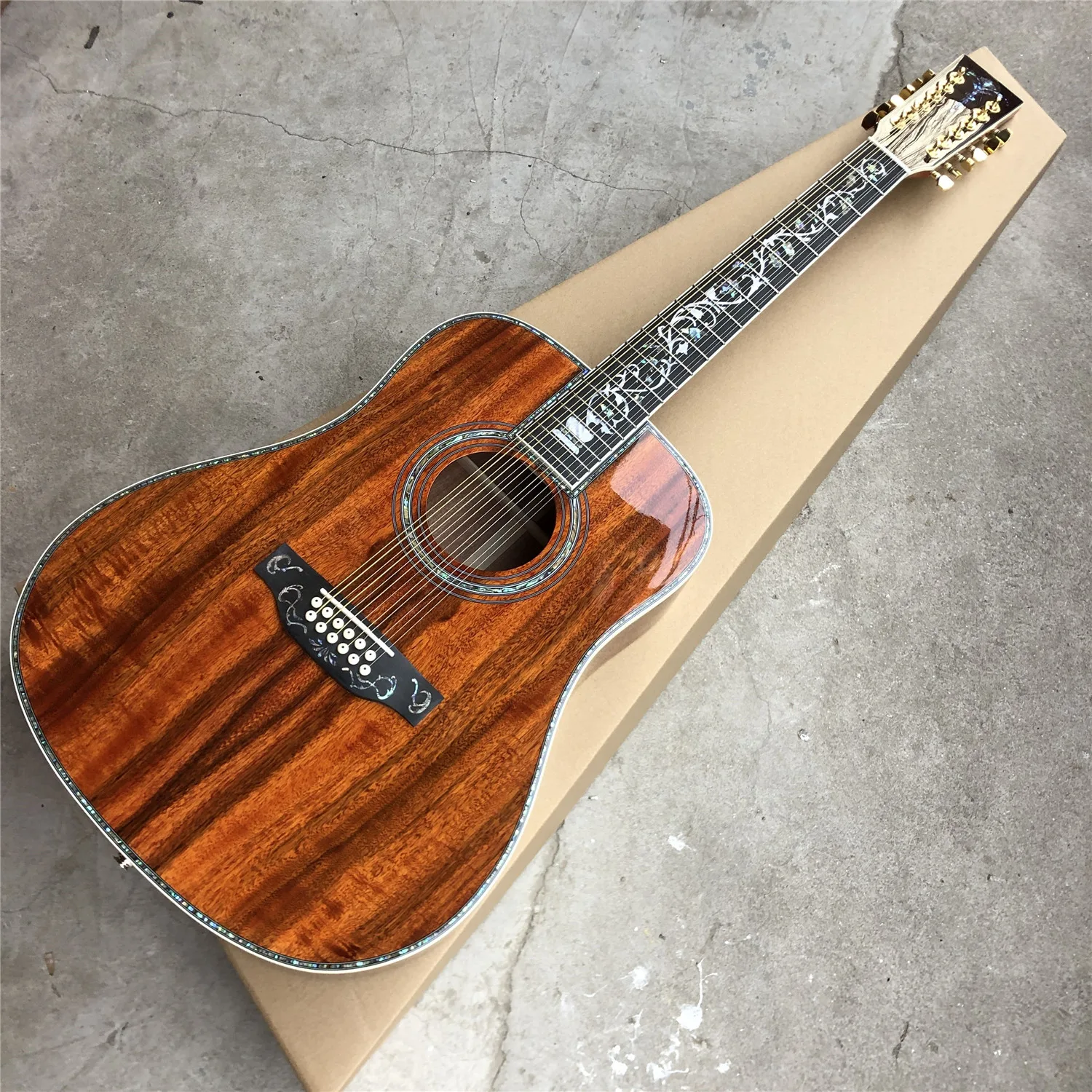 

12 Strings All Koa Wood D Type Acoustic Guitar,41 Inches Real Abalone Inlay Ebony Fingerboard Solid Koala Guitarra