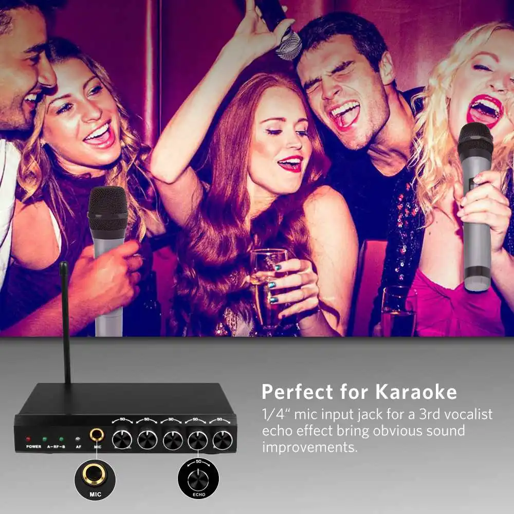 Wireless bluetooth Microphone System VHF Dual Channels Handheld Micorphone Systems Mini Portable Singing Mixer Karaoke
Wireless bluetooth Microphone System VHF Dual Channels Handheld Micorphone Systems Mini Portable Singing Mixer Karaoke