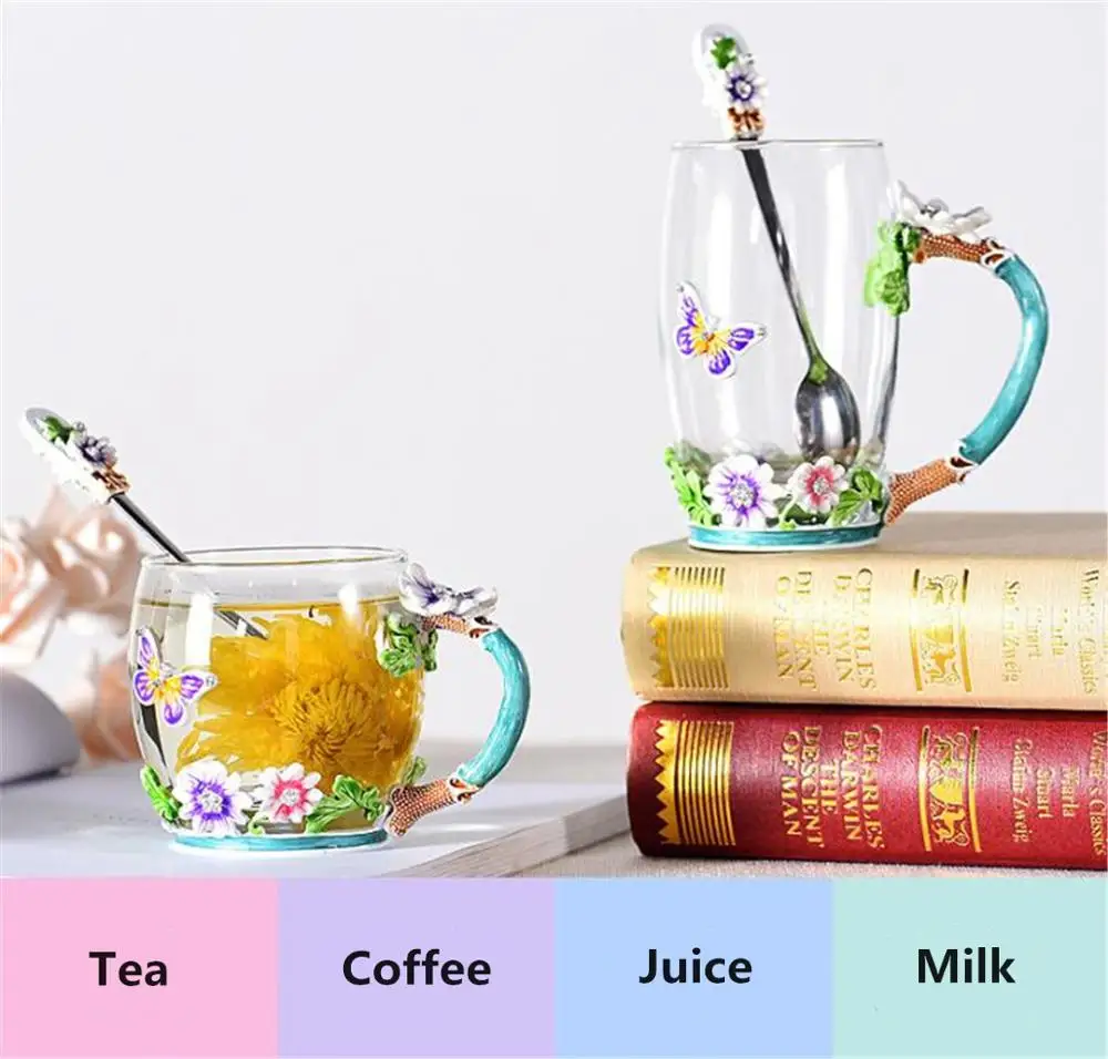 Multi-Color Flower Butterfly Tea Cup Large Glass Mug Spoon Crystal Clear Glass Cups Birthday Wedding Valentine's Day Christmas
Multi-Color Flower Butterfly Tea Cup Large Glass Mug Spoon Crystal Clear Glass Cups Birthday Wedding Valentine's Day Christmas