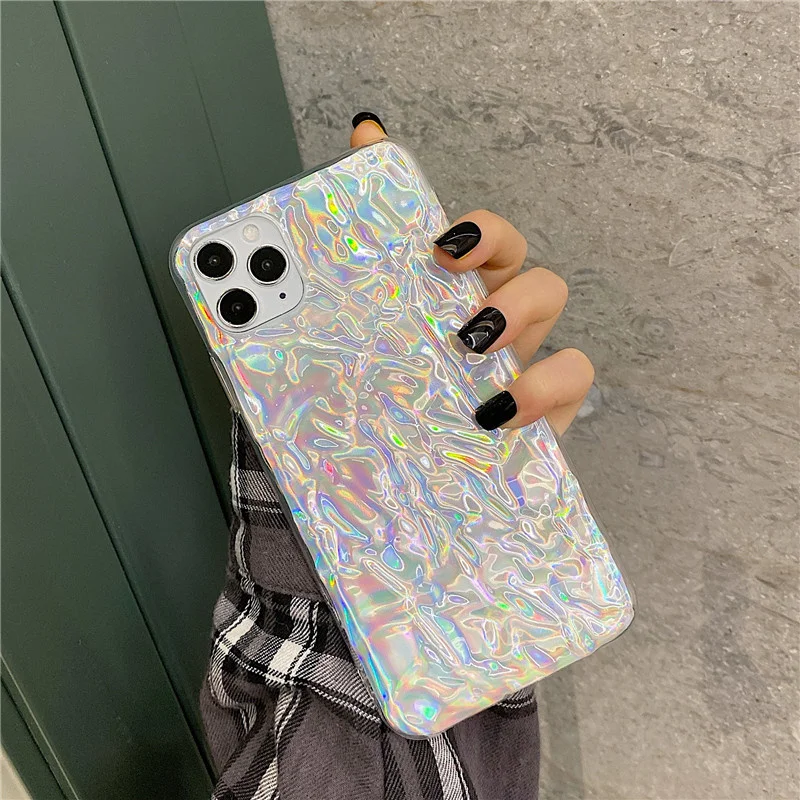 

Glitter Laser Ruffles Case for iPhone 11 Pro Max 7 8 Plus XS XR X Silicon Luxury Shimmer Bracelet Strap Cover for iPhone SE 12