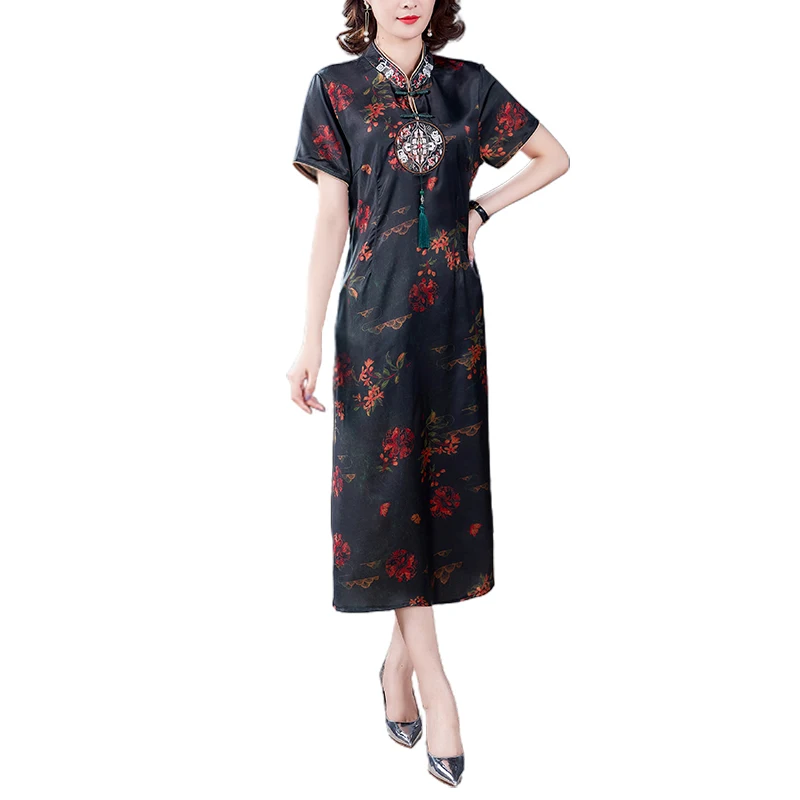 Chinese style dress for women long summer new Short-sleeved dress ladies improved cheongsam dress imitation silk formal dress
Chinese style dress for women long summer new Short-sleeved dress ladies improved cheongsam dress imitation silk formal dress