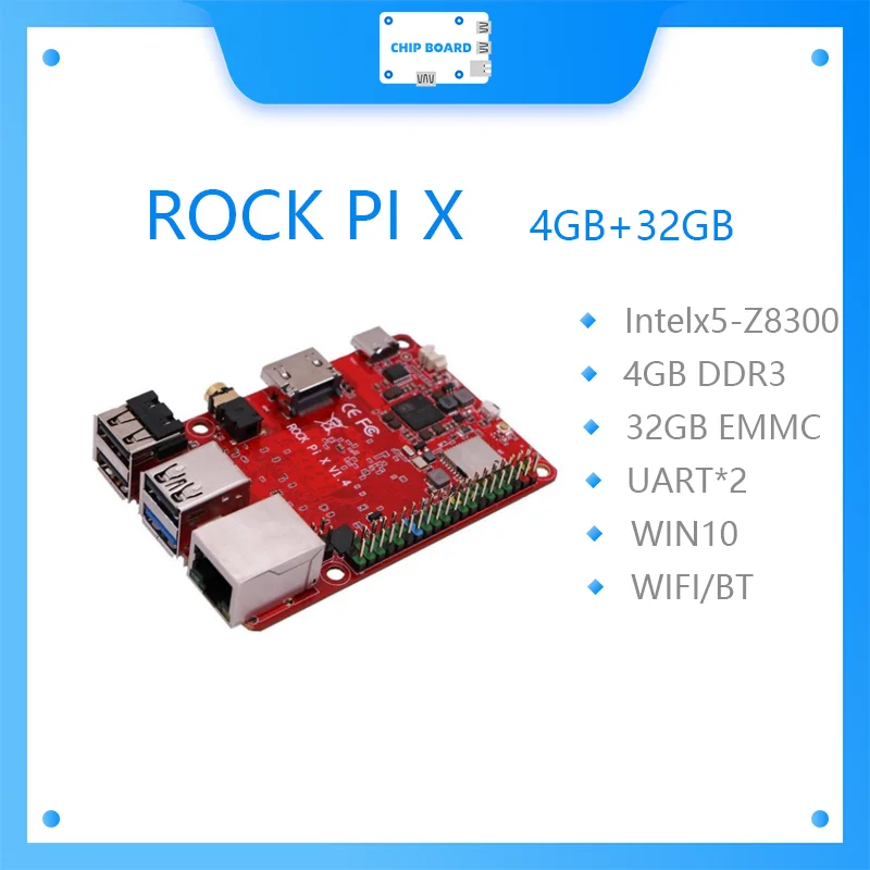 

ROCK PI X B MODELB Win10 Intel Atom x5-Z8300 board 4G 32G eMMC flash , MicroSD card socket