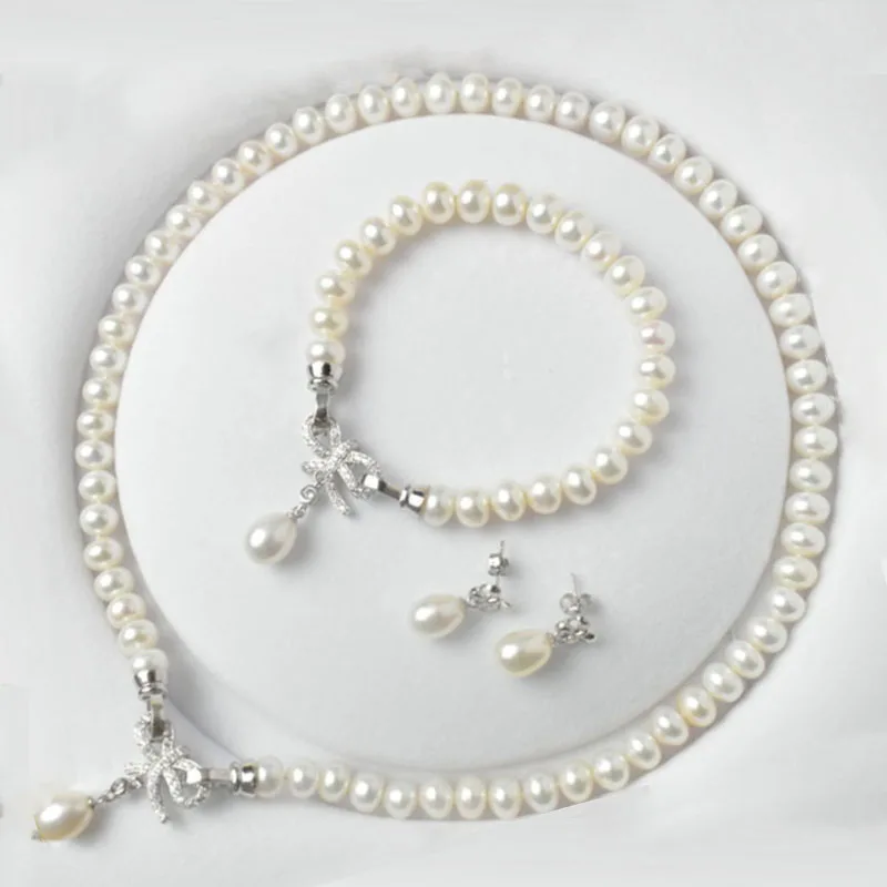 Classic Pearl Jewelry Sets Genuine Natural Freshwater Pearl Jewelry 925 Sterling Silver Earrings Bracelet Necklace For Women
Classic Pearl Jewelry Sets Genuine Natural Freshwater Pearl Jewelry 925 Sterling Silver Earrings Bracelet Necklace For Women