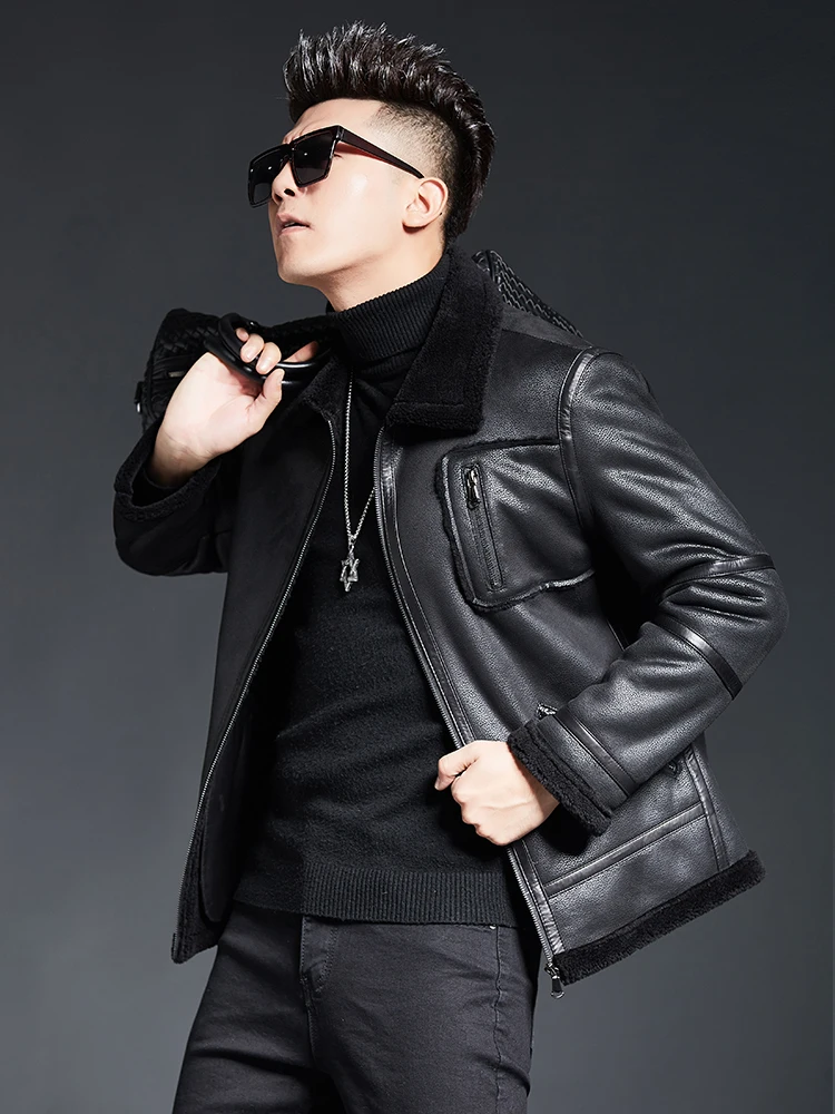 Genuine Leather Jacket Men Autumn Winter Sheepskin Coat Motorcycle 100% Wool Lining plus size 2020 17357 KJ4025 | Мужская одежда