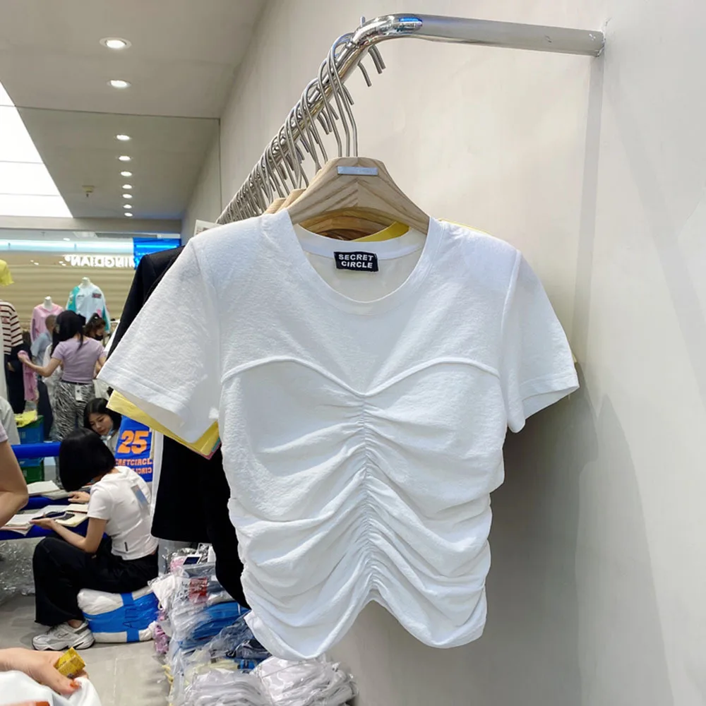 Cropped Tshirt Women 2022 New Short Sleeve Color Contrast Patchwork Fake Two Pieces Pleated Waist Tight Top Sexy T Shirts
Cropped Tshirt Women 2022 New Short Sleeve Color Contrast Patchwork Fake Two Pieces Pleated Waist Tight Top Sexy T Shirts