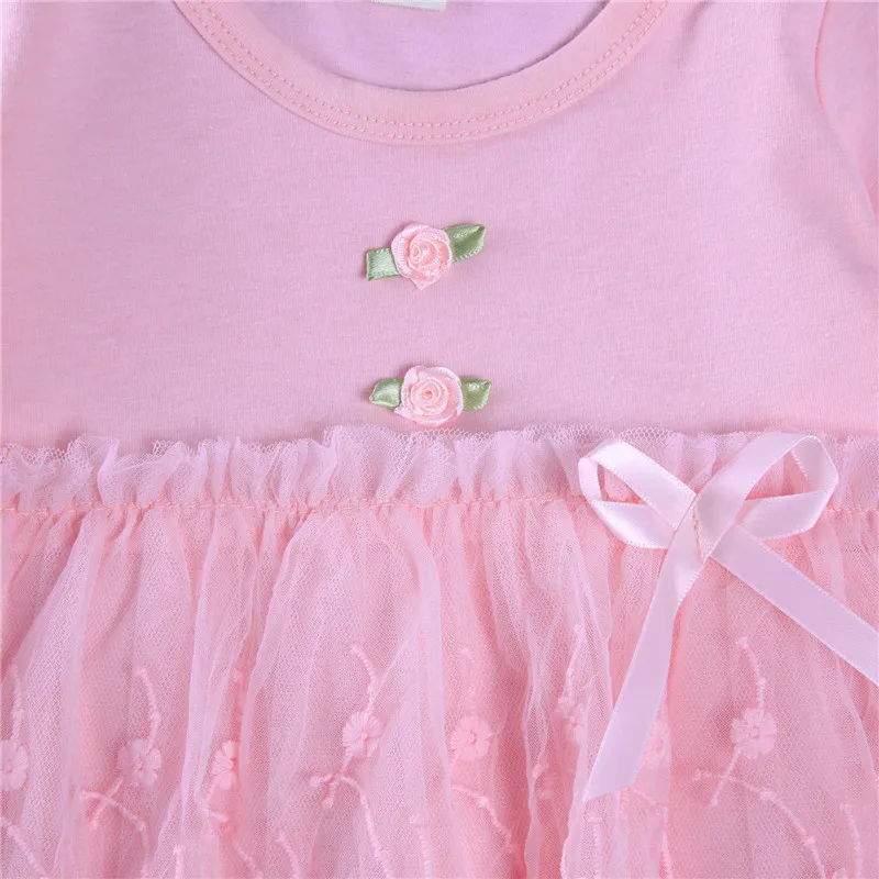 

Autumn Cute Baby Girl Romper Flower Embroidery Crotch Buttons Long Sleeve Round Collar Layered Bow Clothes For 0-24M