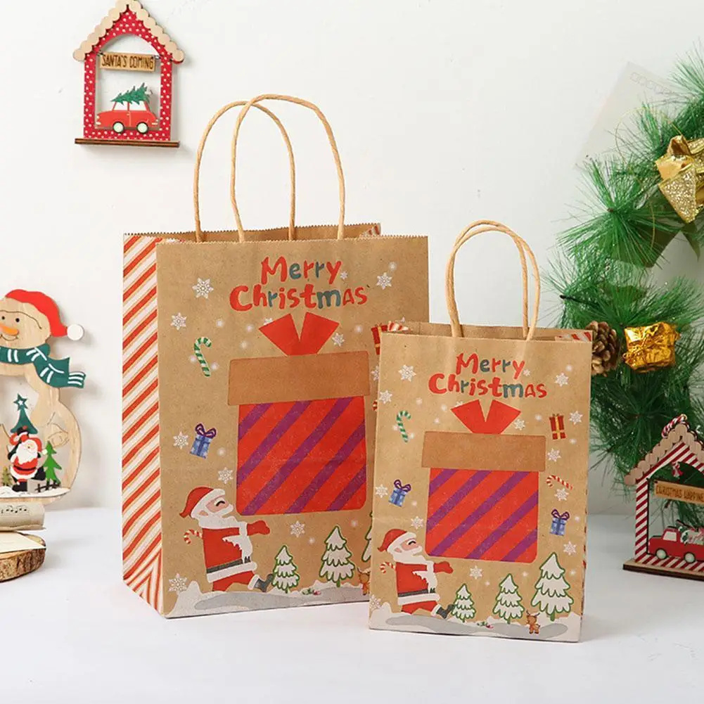 

Рождественские подарочные пакеты, пакет из крафт-бумаги с ручкой в форме Санты, Рождественский Подарочный пакет, праздвечерние чные мешки д...