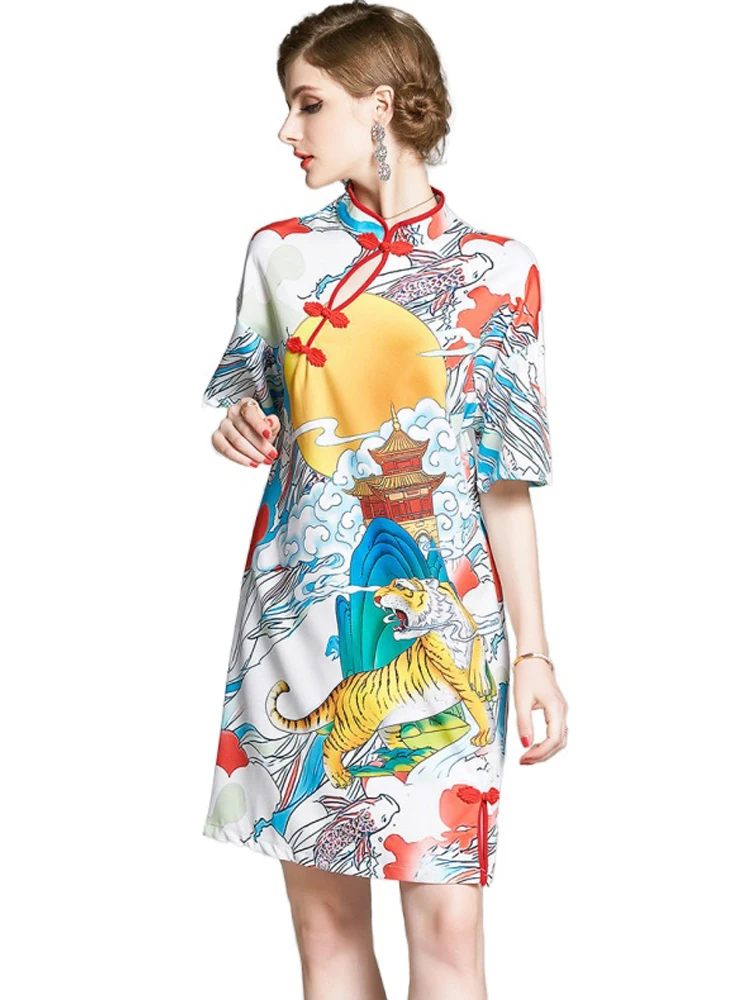 Simgent Fashion Summer Cheongsam Women Short Sleeve Buckle Casual Loose Mini Printing Dress Woman Clothing Vestidos SG003262
Simgent Fashion Summer Cheongsam Women Short Sleeve Buckle Casual Loose Mini Printing Dress Woman Clothing Vestidos SG003262