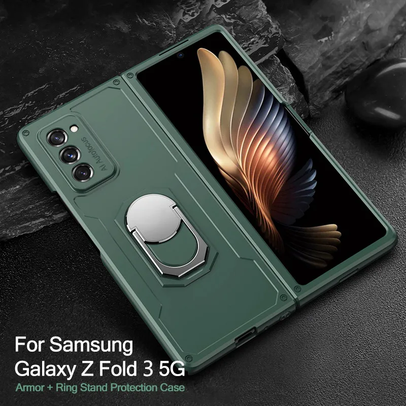 

Складной чехол для Samsung Galaxy Z Fold 3 5G, армированный чехол с кольцом-держателем, жесткий защитный чехол из поликарбоната для Galaxy Z Fold3, складной чехол