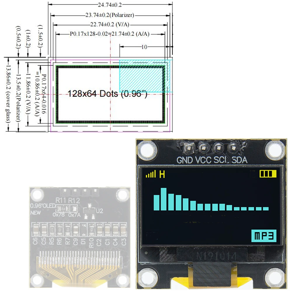 Оригинальный 0 96 дюймовый oled IIC Серийный белый OLED дисплей модуль 128X64 I2C SSD1306 12864