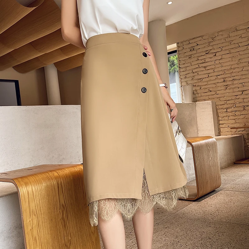 High Waist Vogue Lace Patchwork Split Skirt Women Bodycon Solid Elegant Midi Skirt Ladies Work Outfits Khaki And Black 2021
High Waist Vogue Lace Patchwork Split Skirt Women Bodycon Solid Elegant Midi Skirt Ladies Work Outfits Khaki And Black 2021