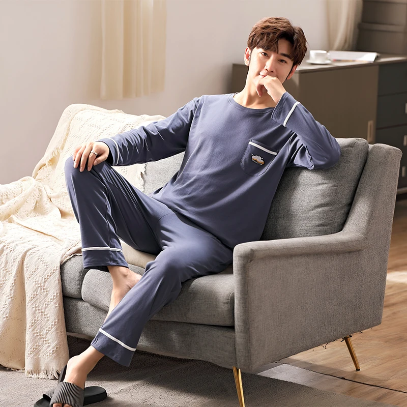 Autumn Fashion Men Pajamas Sets Long Sleeve O Neck Tops Long Pants Solid Color 2020 Homewear Casual Sexy Sleepwear Sets L-4XL
Autumn Fashion Men Pajamas Sets Long Sleeve O Neck Tops Long Pants Solid Color 2020 Homewear Casual Sexy Sleepwear Sets L-4XL