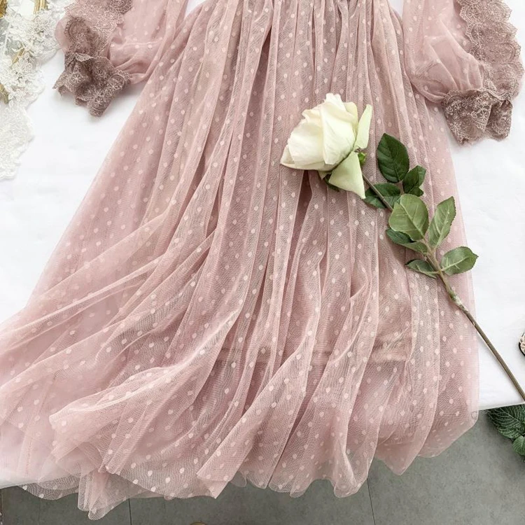 Lace Floral Dress Women V Neck Long Sleeves Midi Female Polka Dot Pearls Single Breasted Sweet Mesh Dresses
Lace Floral Dress Women V Neck Long Sleeves Midi Female Polka Dot Pearls Single Breasted Sweet Mesh Dresses