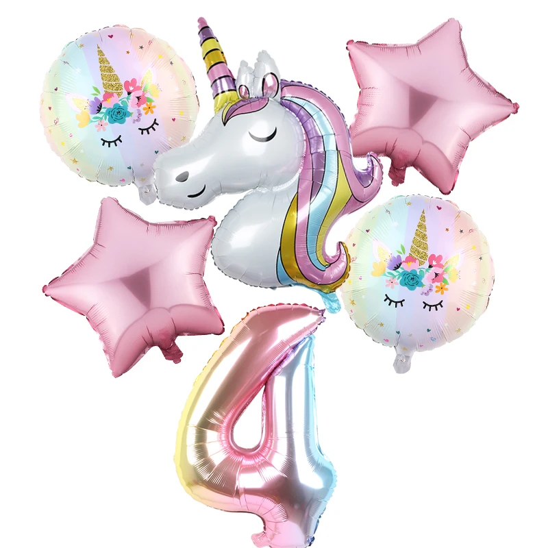 6pcs Rainbow Gradient Unicorn Party Balloon 32 inch Number Birthday Party Decorations Kids Unicorn Party Wedding Balloons Globos